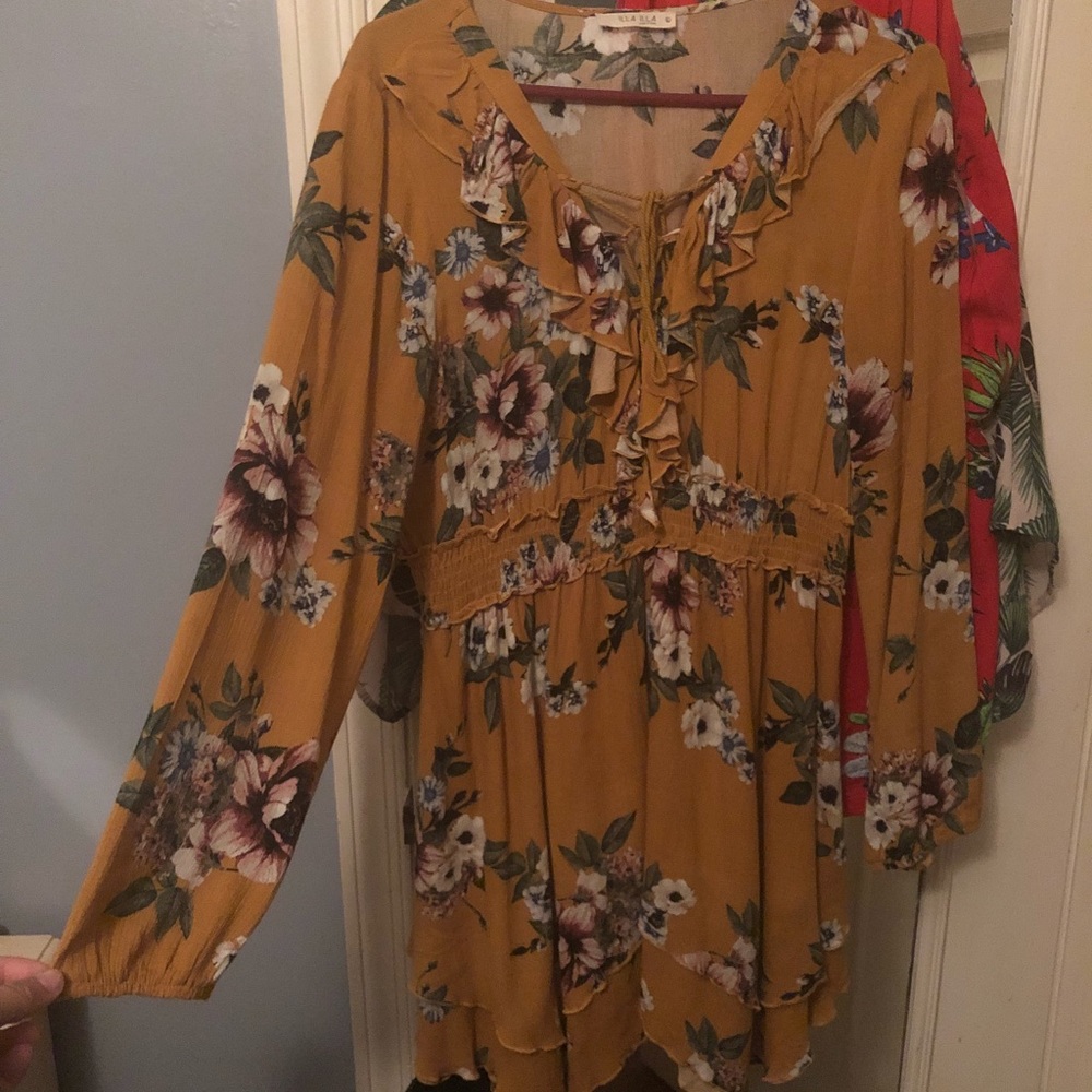 Mustard floral fall dress size large